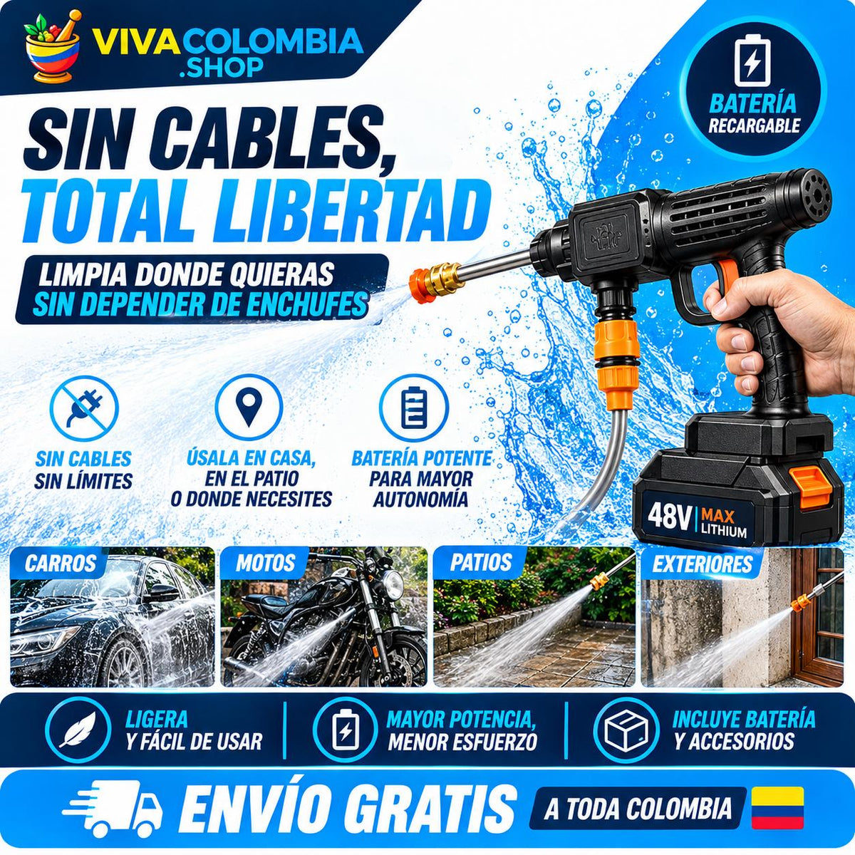 Hidrolavadora Inalambrica Alta Presion - Incluye segunda batería de regalo